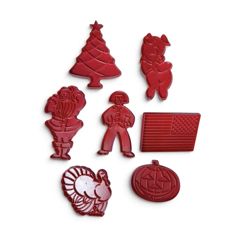 Vintage Tupperware Cookie Cutters Set of 7 Red Holiday Shapes Made in USA